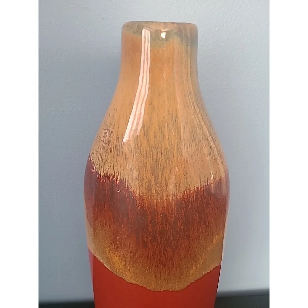 Vintage Lava Red Golden Brown Vase‎ Ceramic Vibrant 12